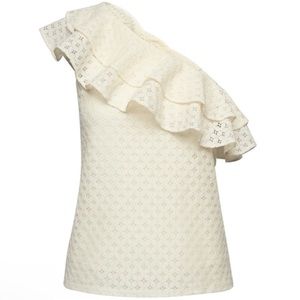 Banana republic cream ruffle lace layered one shoulder lace blouse size large